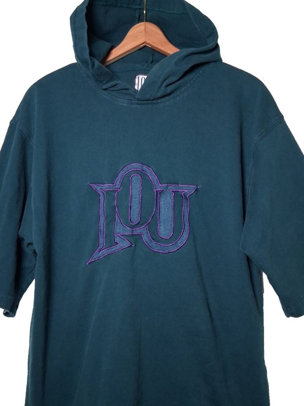 Vintgae 1990s IOU Shirt Men Medium Teal Purple Embroidered Retro Streetwear